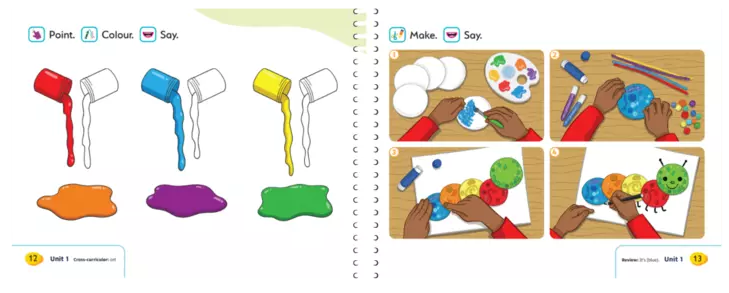 A colorful book displaying various shapes and hues, inviting exploration of its vibrant illustrations.