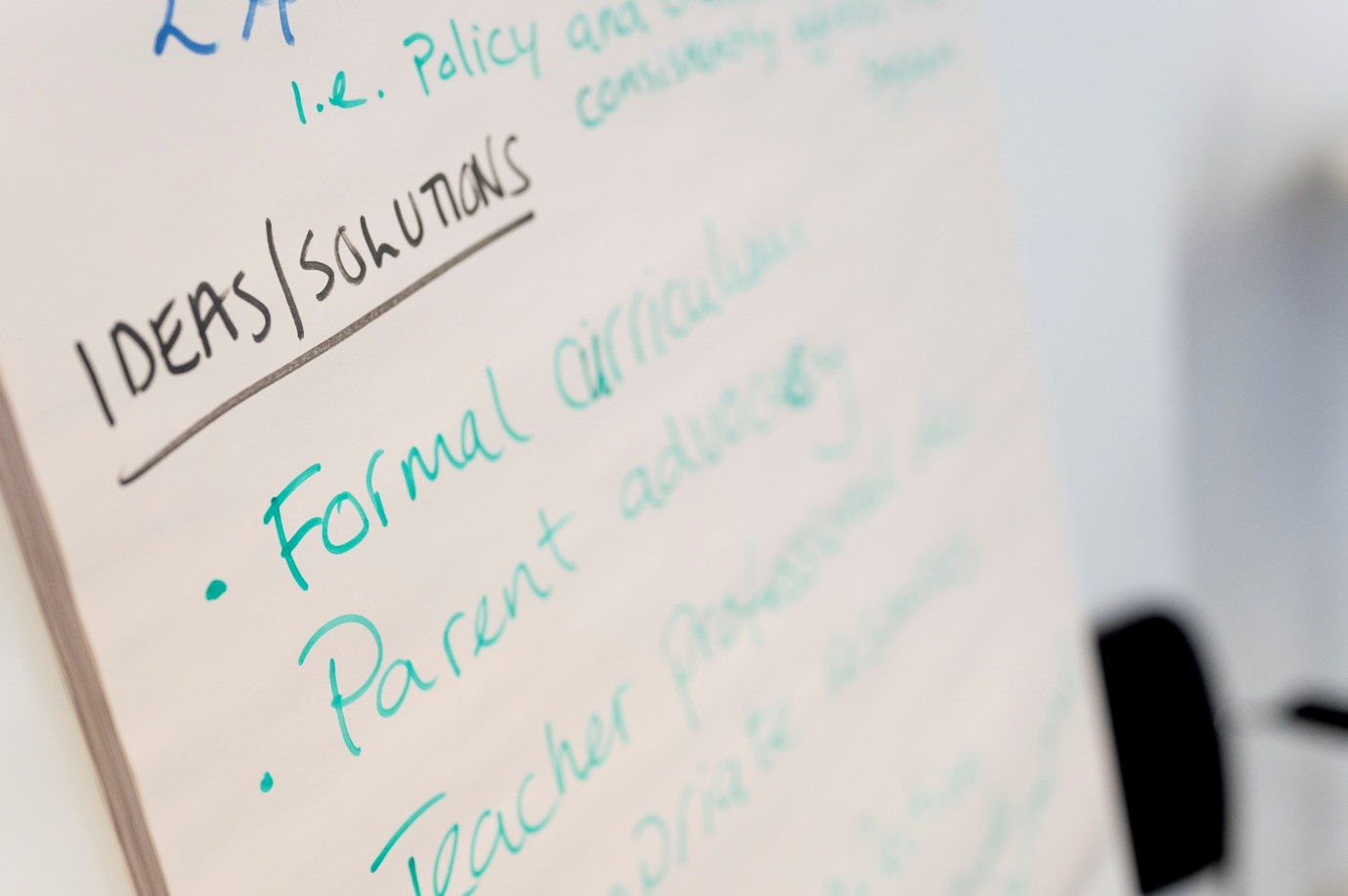 Close-up of blurred writing on a flip chart