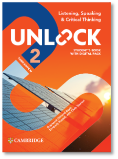 Cover of the digital pack Unlock 3, highlighting key language skills.