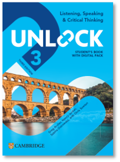 Cover of Unlock 3 digital pack, enhancing key language skills with interactive content.