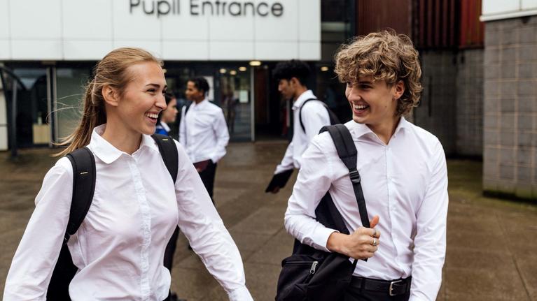 UK secondary school students leaving school.