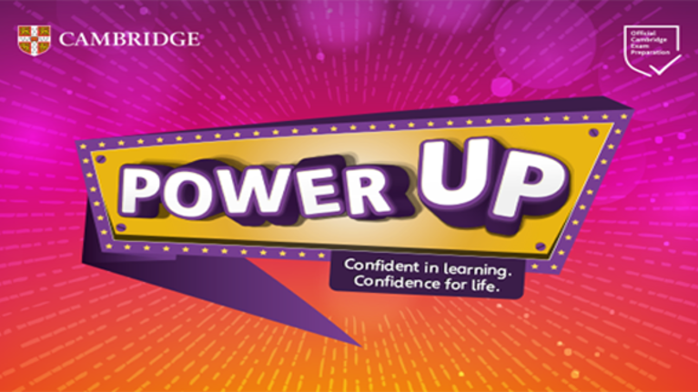 Power Up logo on a vibrant purple and yellow background.
