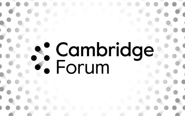 Black and white Cambridge Forum logo with dot pattern