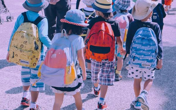 Schoolchildren walking together