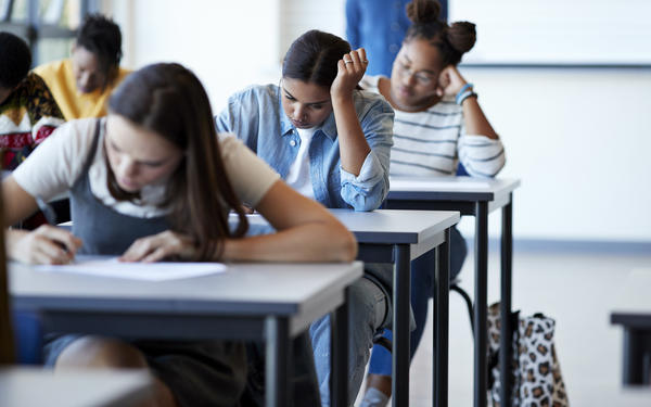 Students taking an exam