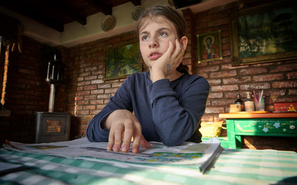 Romanian girl studying