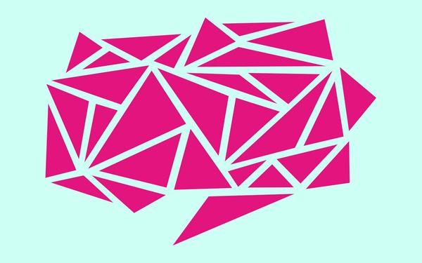 Cambridge Festival logo - pink triangles forming the shape of an abstract brain