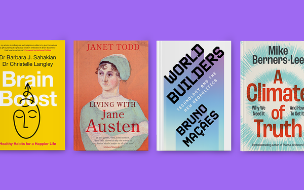 purple background with sample cover pages of books centered