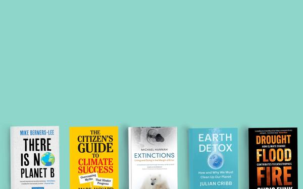Photo of five climate change books from Cambridge University Press