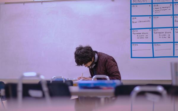 student working at desk