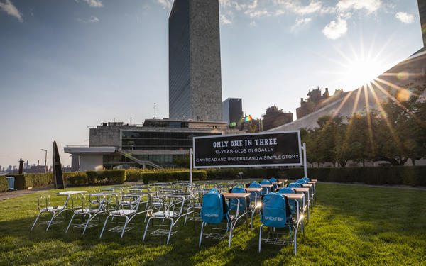 Outside the UN building at the Transforming Education Summit
