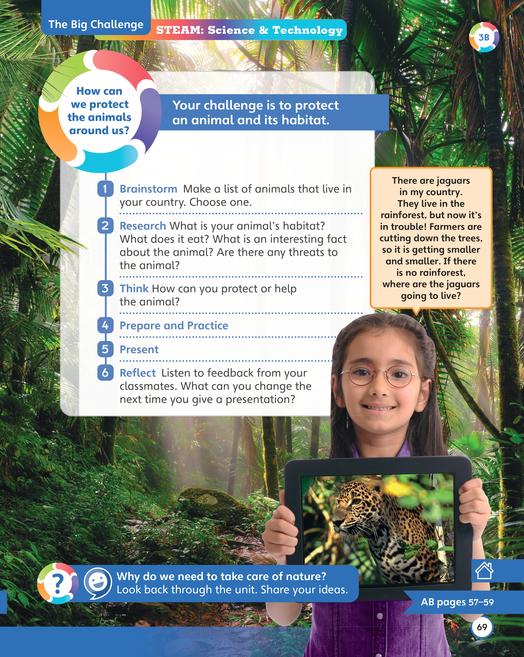 A young girl holds a tablet showing a leopard, showcasing her involvement in STEAM-focused educational projects.