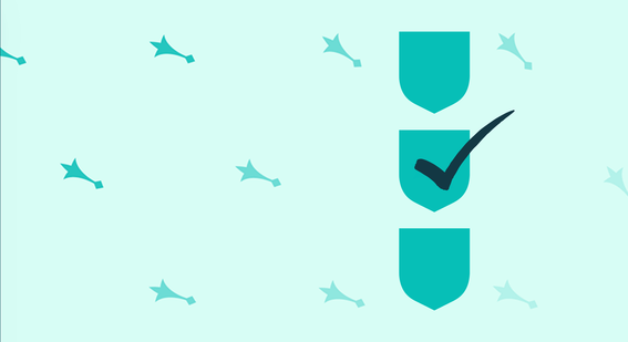 Cambridge Blue background with small arrow icon graphics with three shields, one of which has a tick.