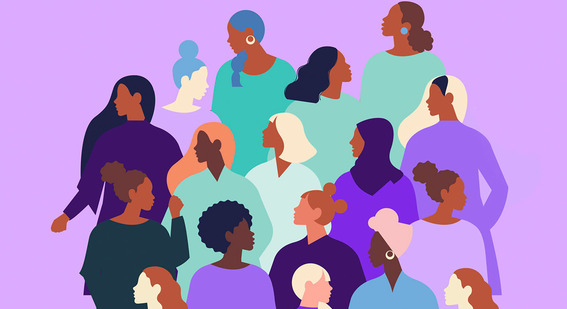 Colourful graphic of women