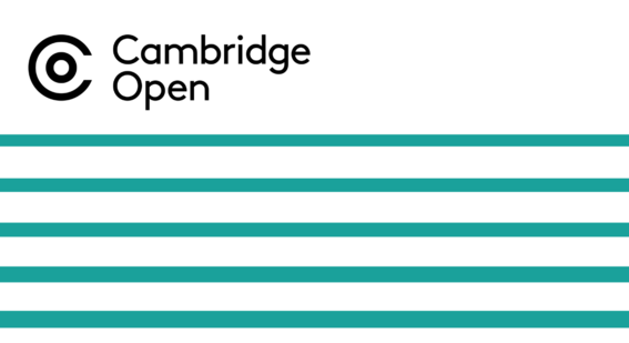 teal lines on white background, Cambridge Open logo top left