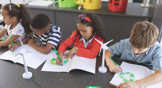 School students learning about recycling 