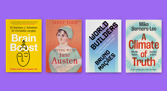 purple background with sample cover pages of books centered