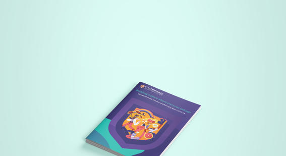 blue background with front cover of Cambridge's EDIB report in the middle
